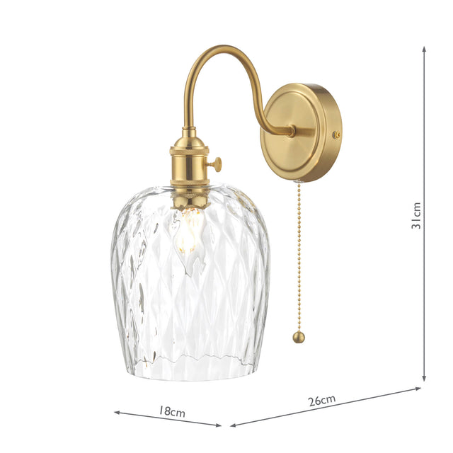 Hadano Wall Light Brass With Clear Dimpled Shade