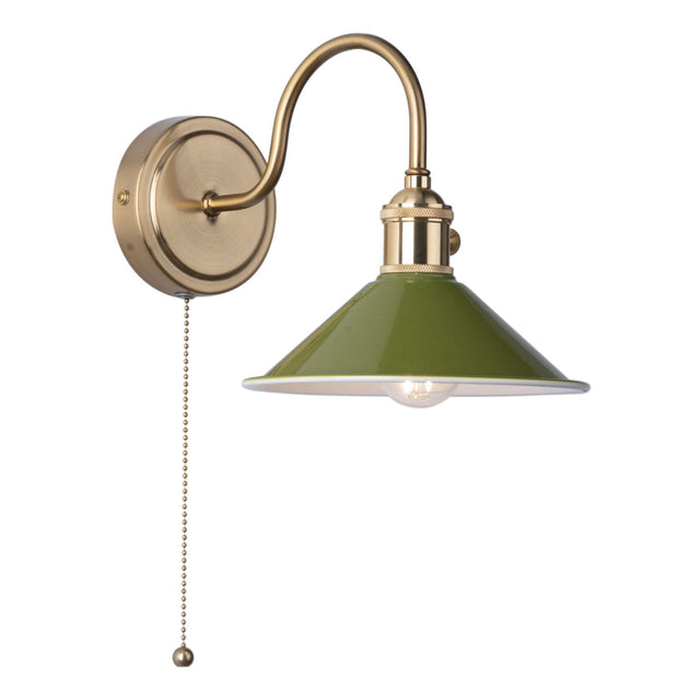 Hadano Wall Light Natural Brass With Olive Green Shade