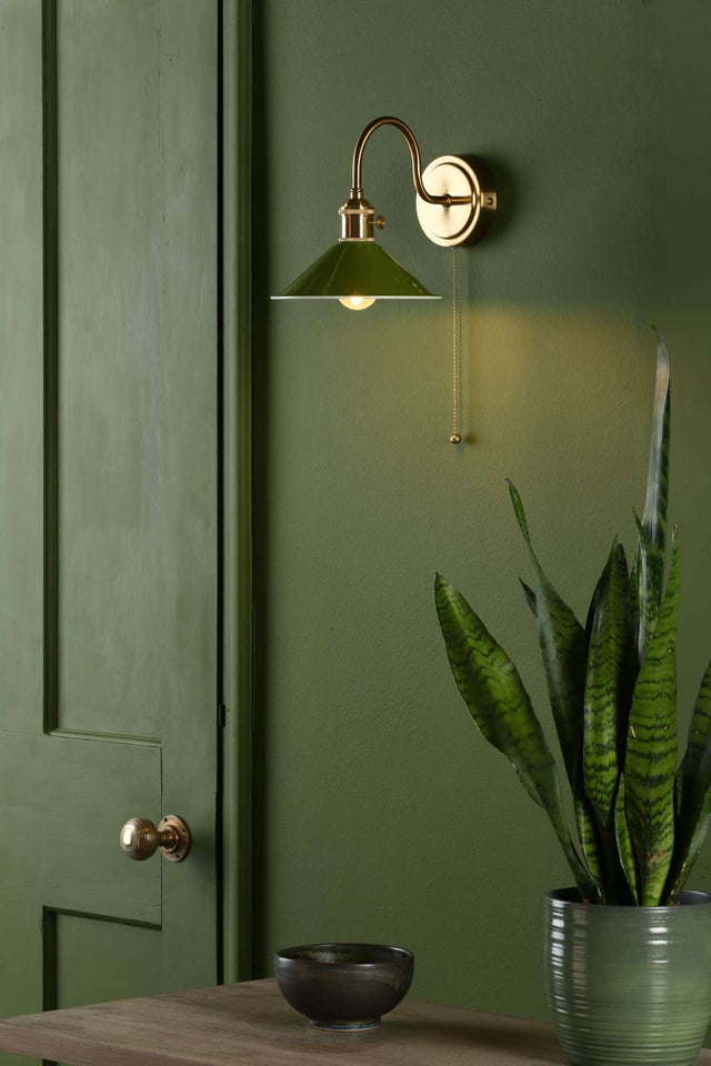 Hadano Wall Light Natural Brass With Olive Green Shade