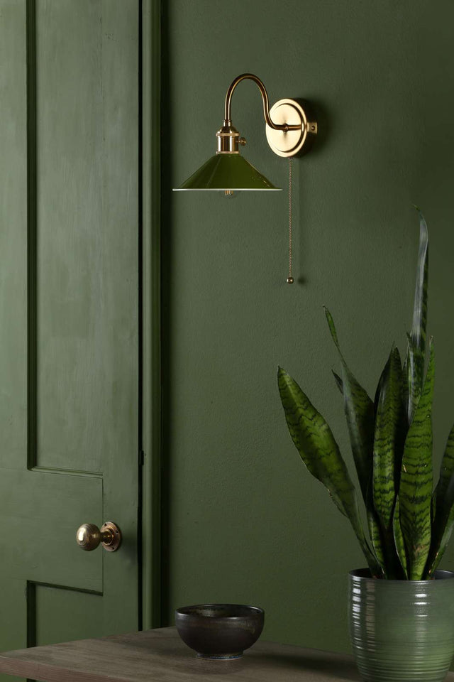 Hadano Wall Light Natural Brass With Olive Green Shade