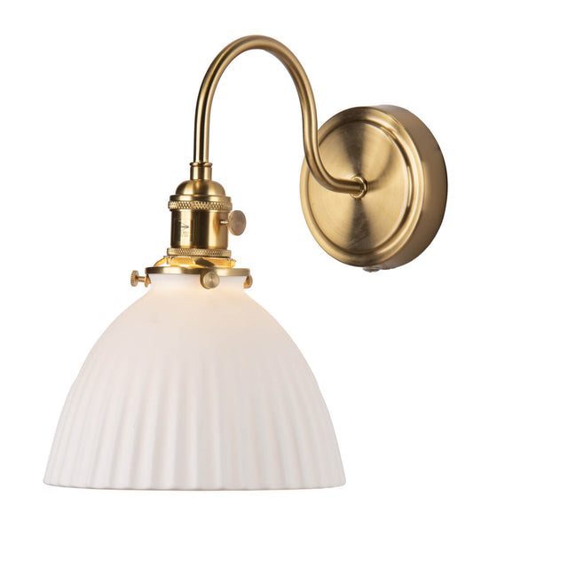 Hadano Wall Light Natural Brass & Ceramic Domed Shade