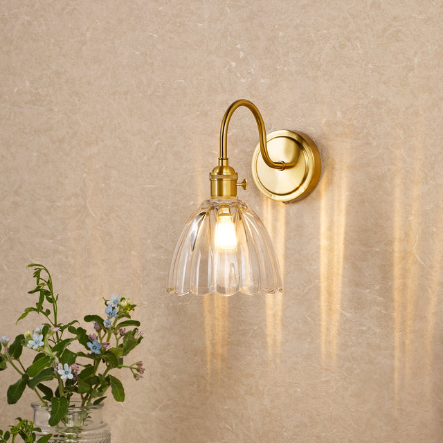 Hadano Wall Light Natural Brass and Scalloped Bell Glass