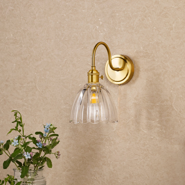 Hadano Wall Light Natural Brass and Scalloped Bell Glass