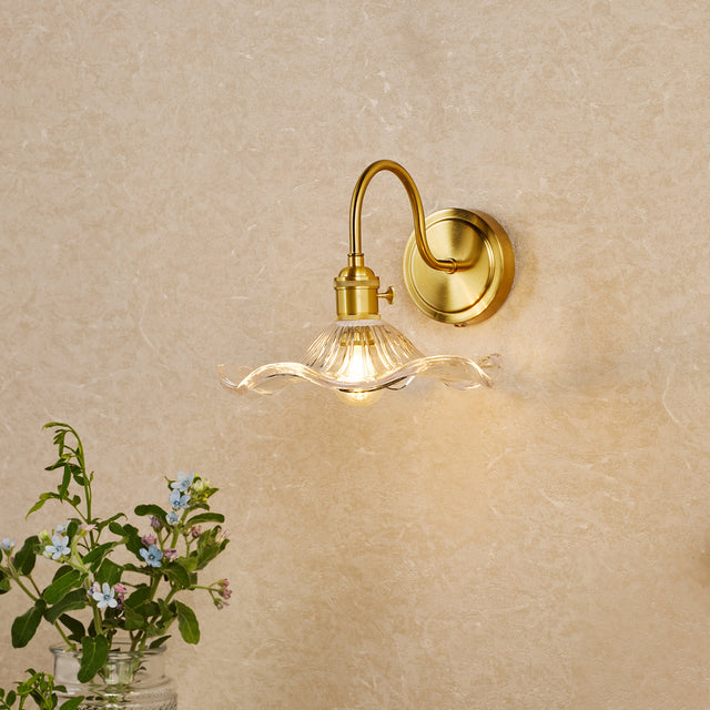 Hadano Wall Light Natural Brass and Wavy Glass