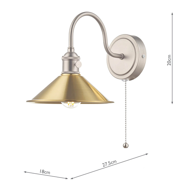 Hadano Wall Light Antique Chrome With Aged Brass Shade