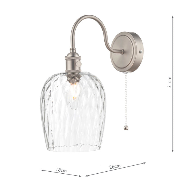 Hadano Wall Light Antique Chrome With Clear Dimpled Glass Shade