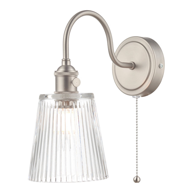 Hadano Wall Light Antique Chrome With Clear Ribbed Glass Shade