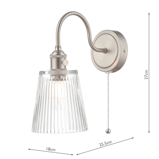 Hadano Wall Light Antique Chrome With Clear Ribbed Glass Shade