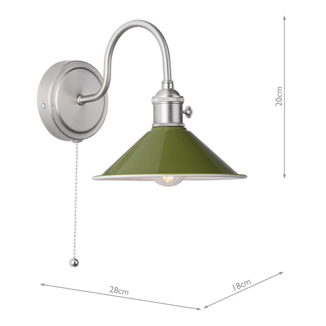 Hadano Wall Light Antique Chrome With Olive Green Shade