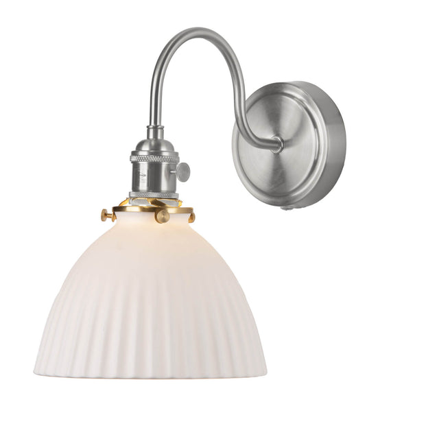 Hadano Wall Light Antique Chrome & Ceramic Domed Shade