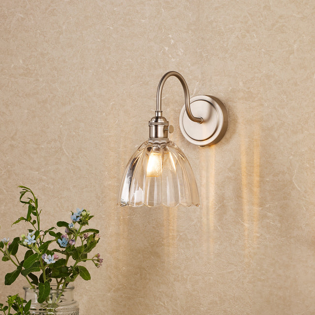 Hadano Wall Light Antique Chrome and Scalloped Bell Glass