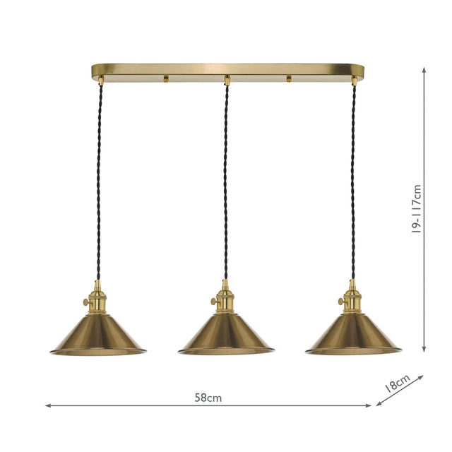 Hadano 3 Light Brass Suspension With Aged Brass Shades