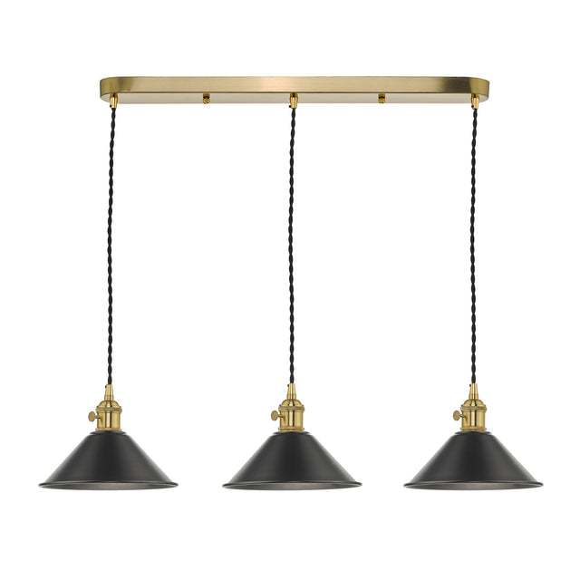 Hadano 3 Light Brass Suspension With Antique Pewter Shades