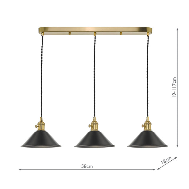 Hadano 3 Light Brass Suspension With Antique Pewter Shades