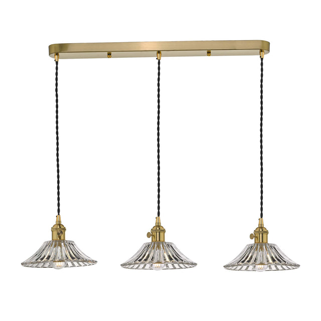 Hadano 3 Light Brass Suspension With Flared Glass Shades