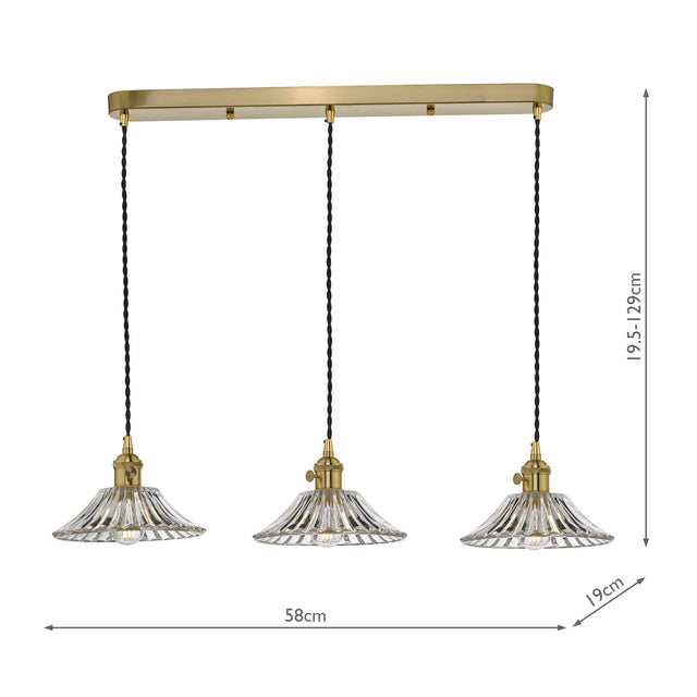 Hadano 3 Light Brass Suspension With Flared Glass Shades