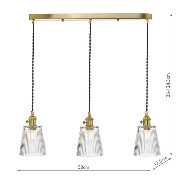 Hadano 3 Light Brass Suspension With Ribbed Glass Shades