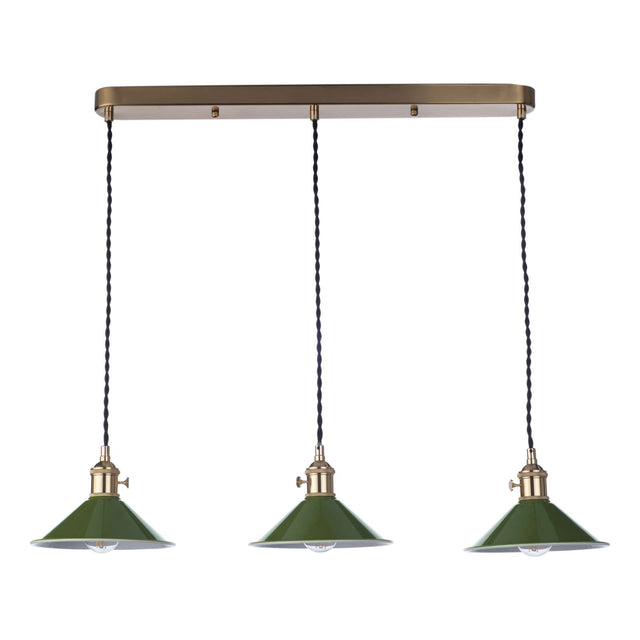 Hadano 3 Light Brass Suspension With Olive Green Shades