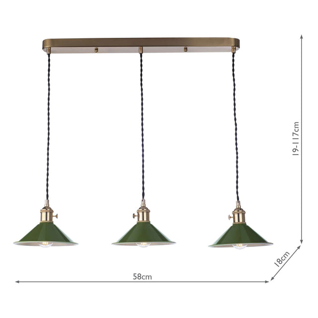 Hadano 3 Light Brass Suspension With Olive Green Shades