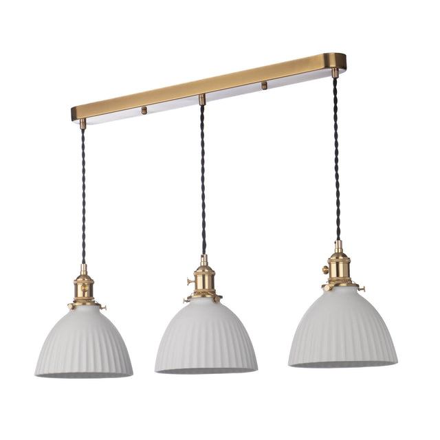 Hadano 3 Light Bar Pendant Natural Brass & Ceramic Domed Shade