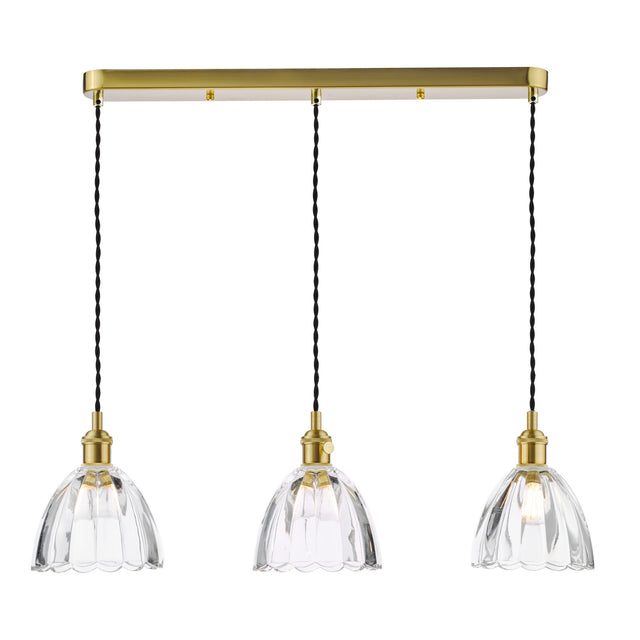 Hadano 3 Light Bar Pendant Natural Brass and Scalloped Bell Glass