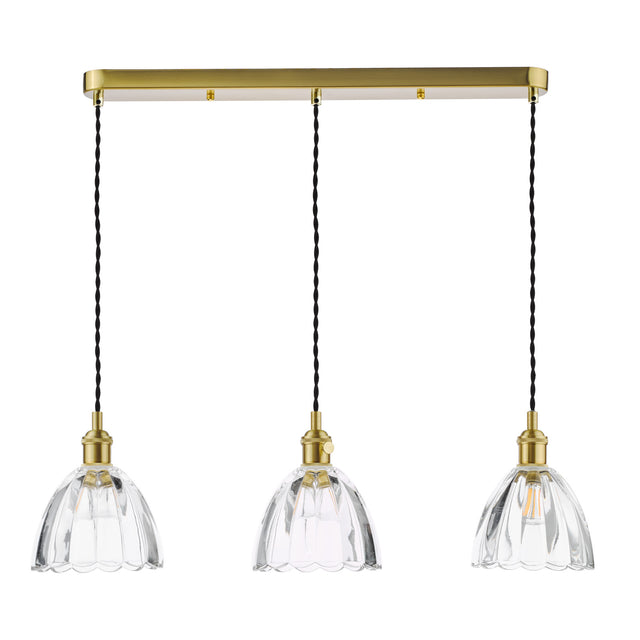 Hadano 3 Light Bar Pendant Natural Brass and Scalloped Bell Glass