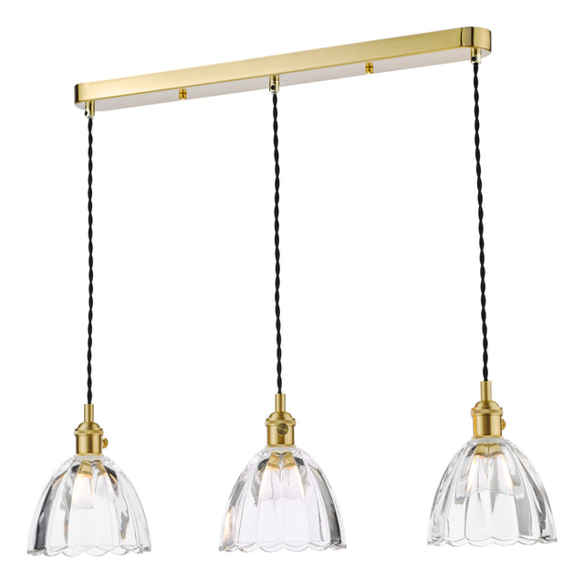 Hadano 3 Light Bar Pendant Natural Brass and Scalloped Bell Glass