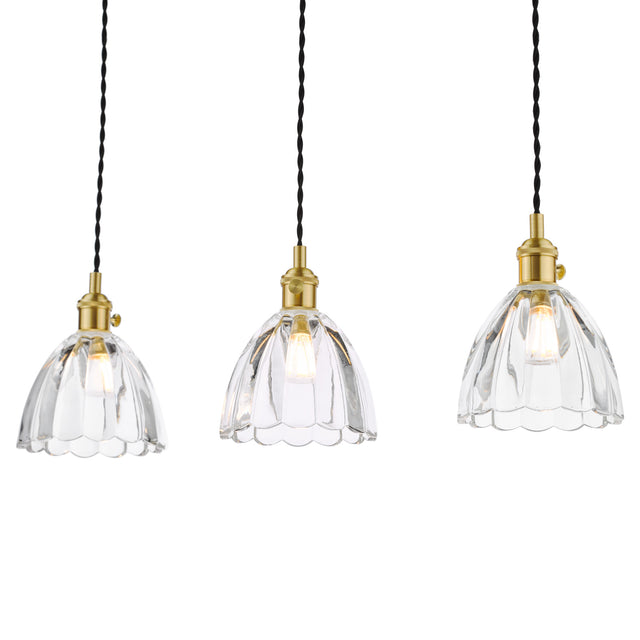 Hadano 3 Light Bar Pendant Natural Brass and Scalloped Bell Glass