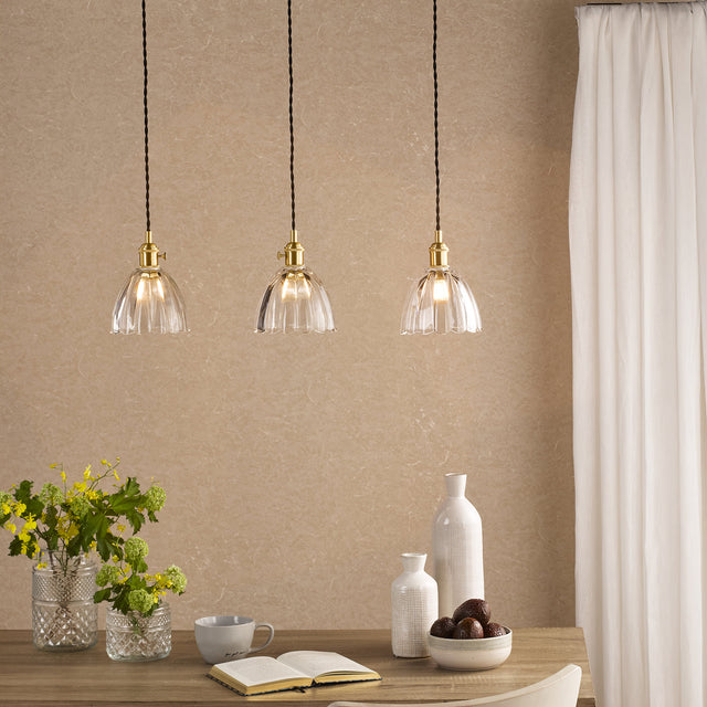 Hadano 3 Light Bar Pendant Natural Brass and Scalloped Bell Glass