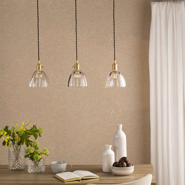 Hadano 3 Light Bar Pendant Natural Brass and Scalloped Bell Glass