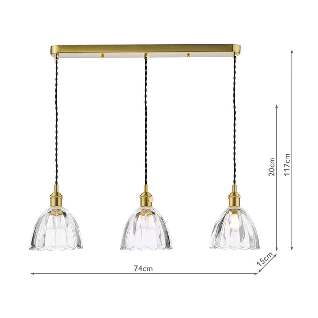 Hadano 3 Light Bar Pendant Natural Brass and Scalloped Bell Glass