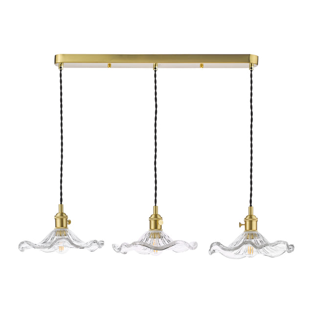 Hadano 3 Light Bar Pendant Natural Brass and Wavy Glass