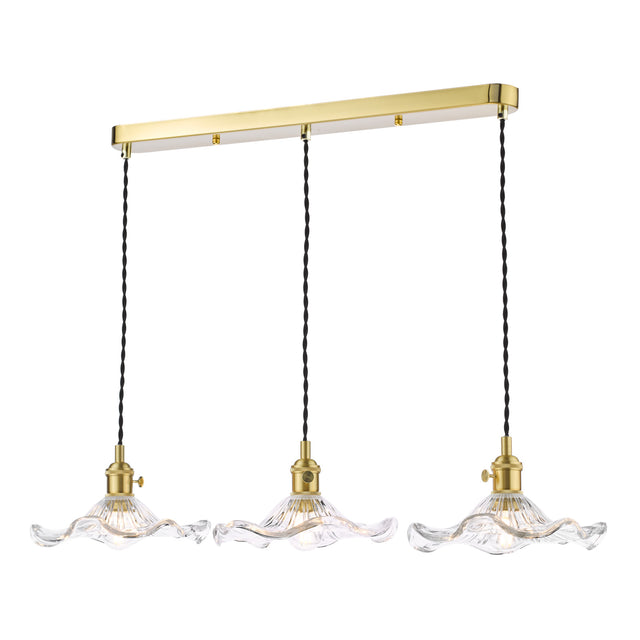 Hadano 3 Light Bar Pendant Natural Brass and Wavy Glass