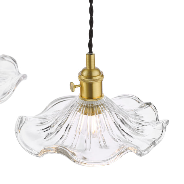 Hadano 3 Light Bar Pendant Natural Brass and Wavy Glass