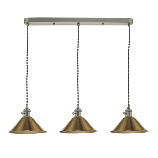 Hadano 3 Light Antique Chrome Suspension With Aged Brass Shades