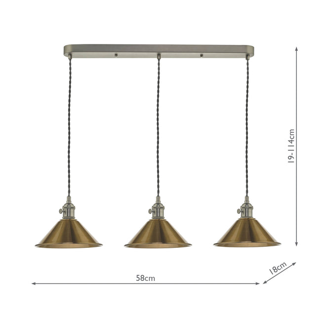 Hadano 3 Light Antique Chrome Suspension With Aged Brass Shades