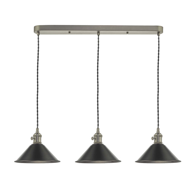 Hadano 3 Light Antique Chrome Suspension With Antique Petwer Shades