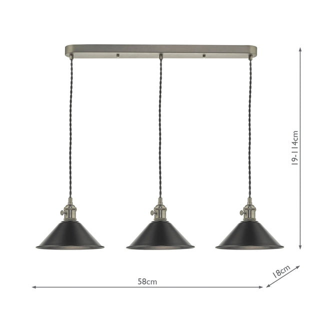 Hadano 3 Light Antique Chrome Suspension With Antique Petwer Shades