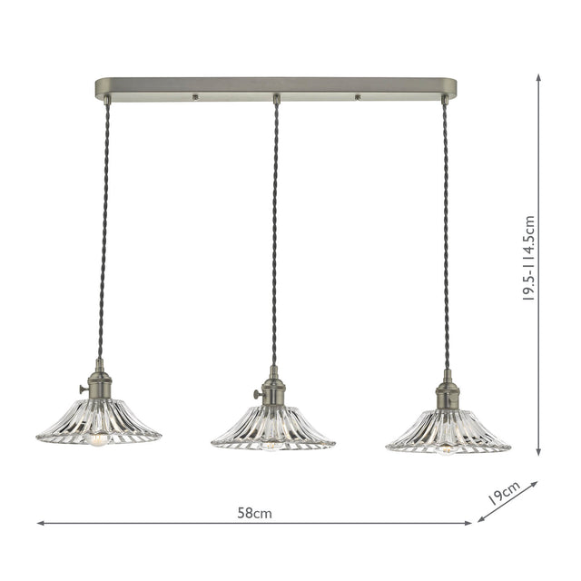 Hadano 3 Light Antique Chrome Suspension With Flared Glass Shades