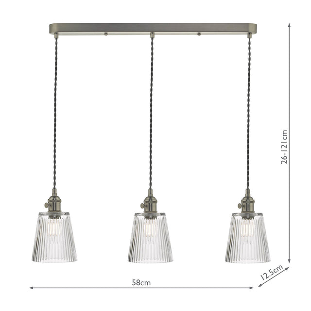 Hadano 3 Light Antique Chrome Suspension With Ribbed Glass Shades