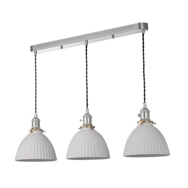 Hadano 3 Light Bar Pendant Antique Chrome & Ceramic Domed Shade