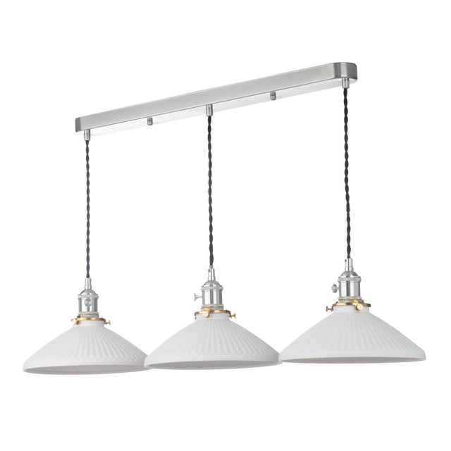 Hadano 3 Light Bar Pendant Antique Chrome & Ceramic Shallow Shade