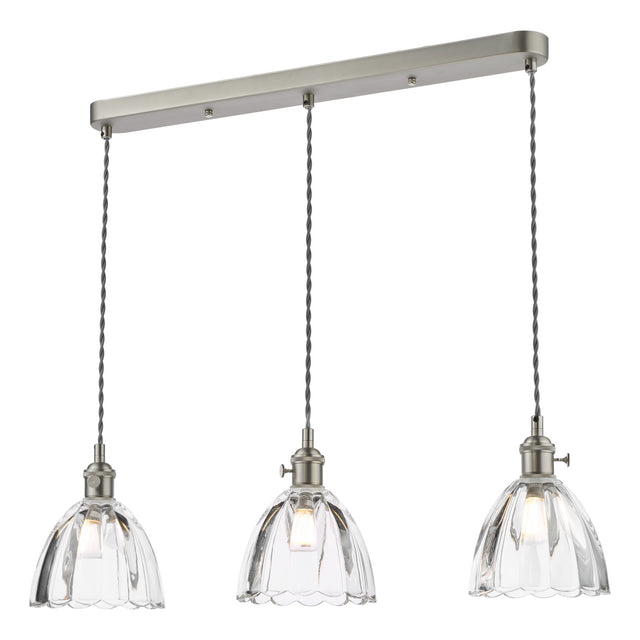 Hadano 3 Light Bar Pendant Antique Chrome and Scalloped Bell Glass