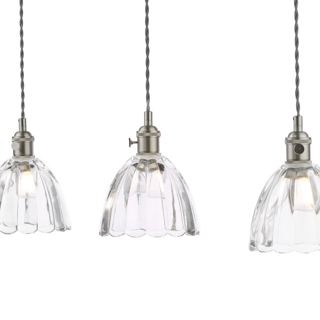 Hadano 3 Light Bar Pendant Antique Chrome and Scalloped Bell Glass