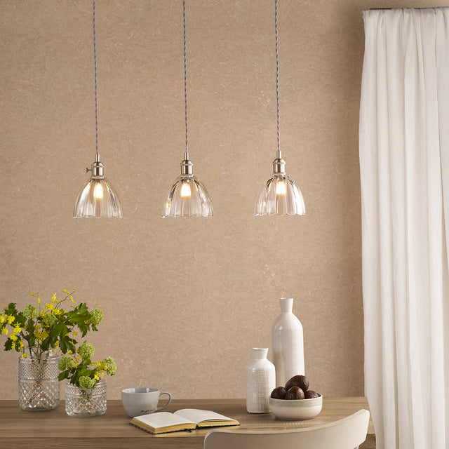 Hadano 3 Light Bar Pendant Antique Chrome and Scalloped Bell Glass