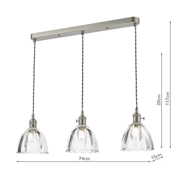 Hadano 3 Light Bar Pendant Antique Chrome and Scalloped Bell Glass