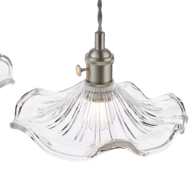 Hadano 3 Light Bar Pendant Antique Chrome and Wavy Glass