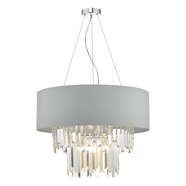 Halle 6 Light Pendant Grey Shade & Crystal