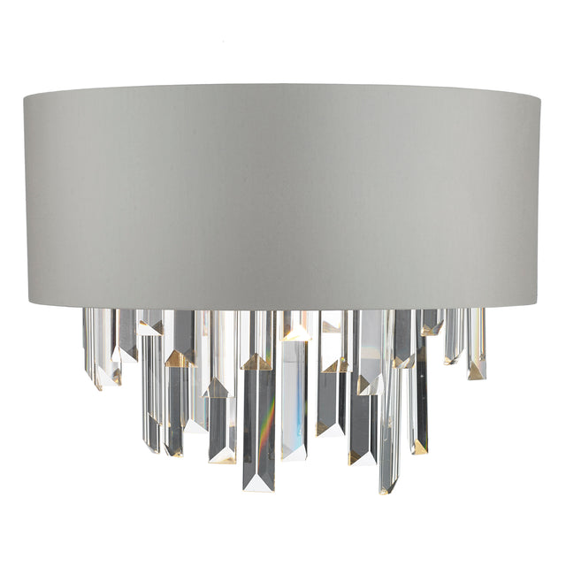 Halle 2 Light Wall Light Grey Shade & Crystal