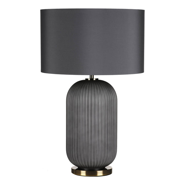 Helicon Table Lamp Grey Ribbed Glass and Antique Brass With Shade